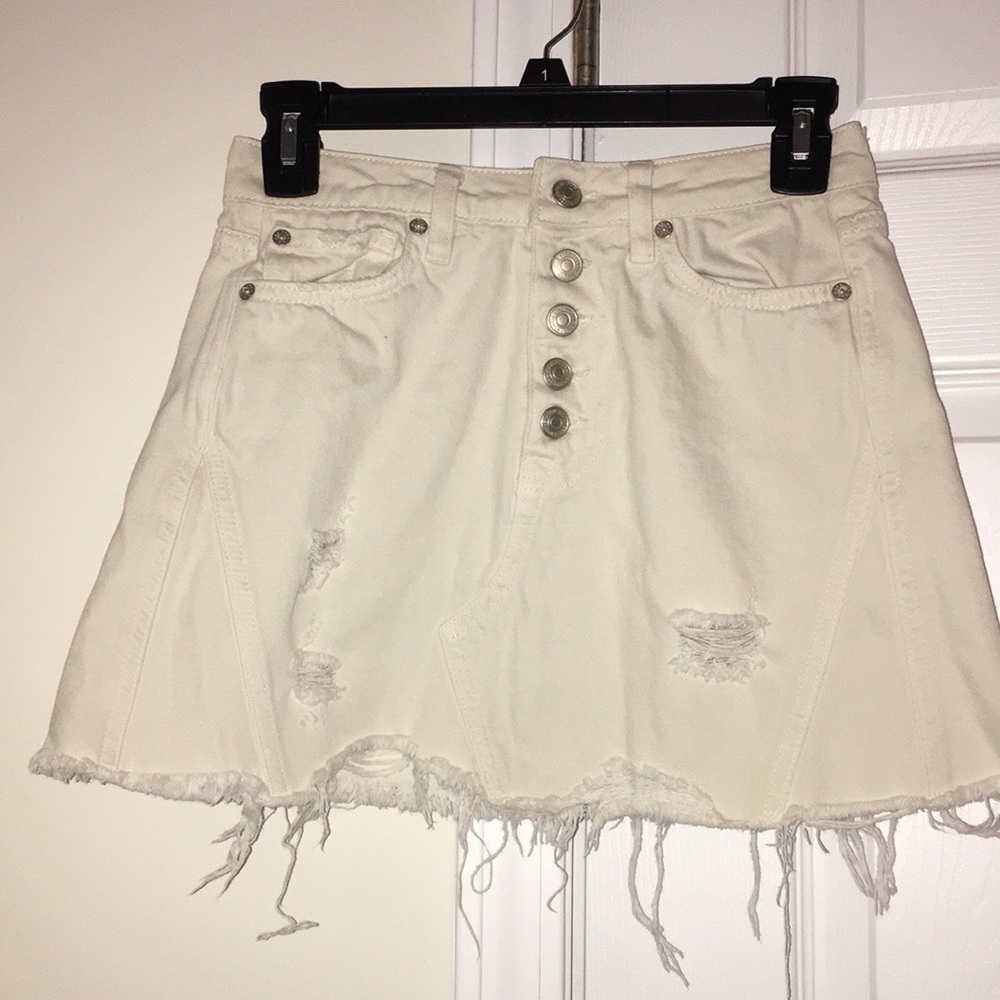 Ripped Frayed Jean Skirt